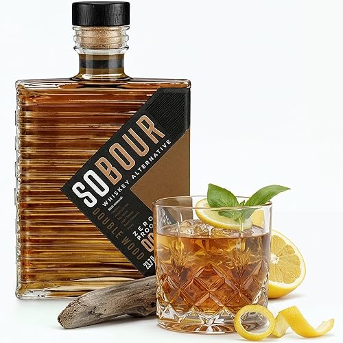 SOBOUR Whisky sin alcohol de madera doble, profundo y complejo, licor sin alcohol premium, 0.0% ABV. Halal, bajo en azúcar, vegano y sin gluten,