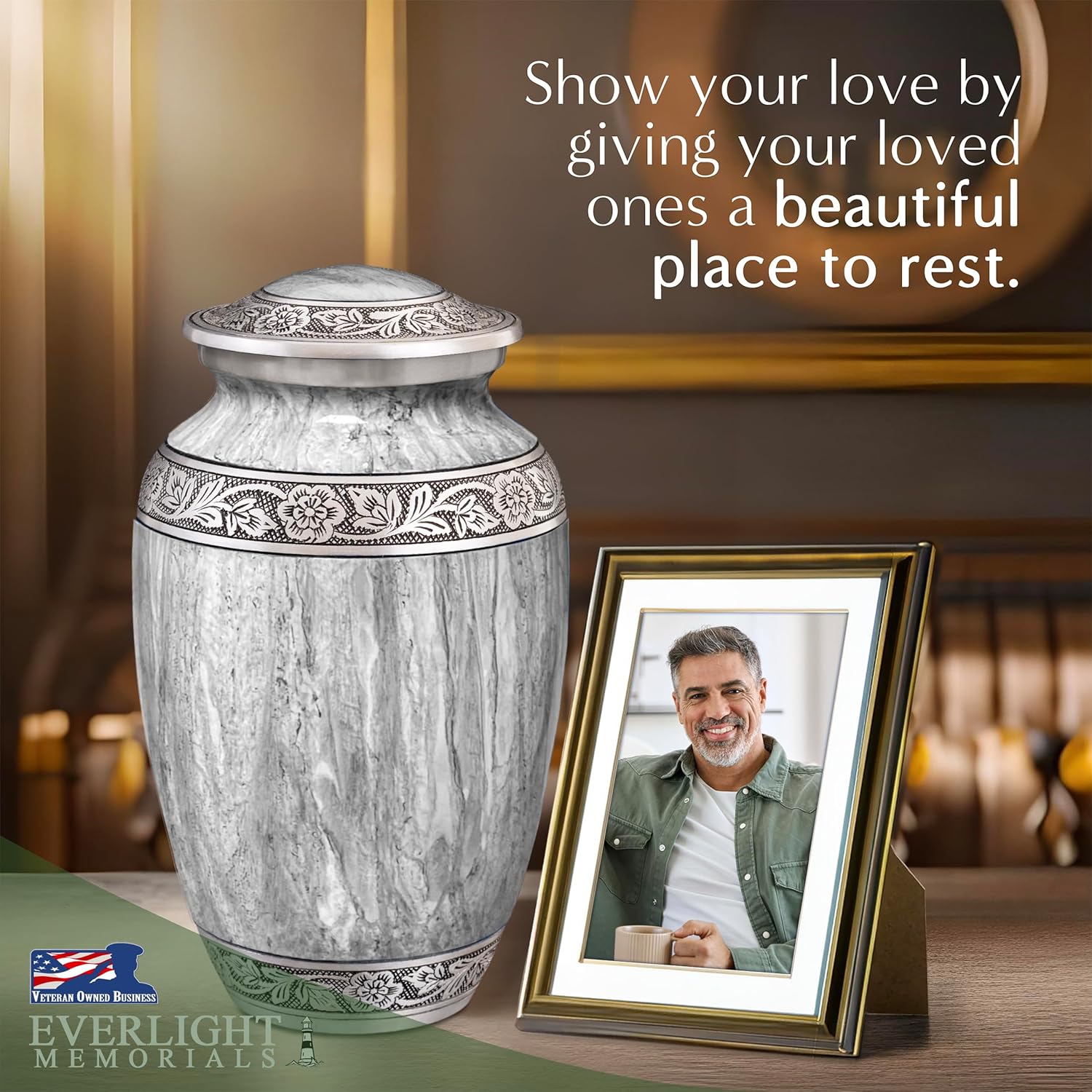 Light Gray Watercolor Urn for Ashes Adult Male – Large Cremation Urns for Human Ashes – Memorial Funeral Urn for Men & Women, Home Display, or Burial - Image 6