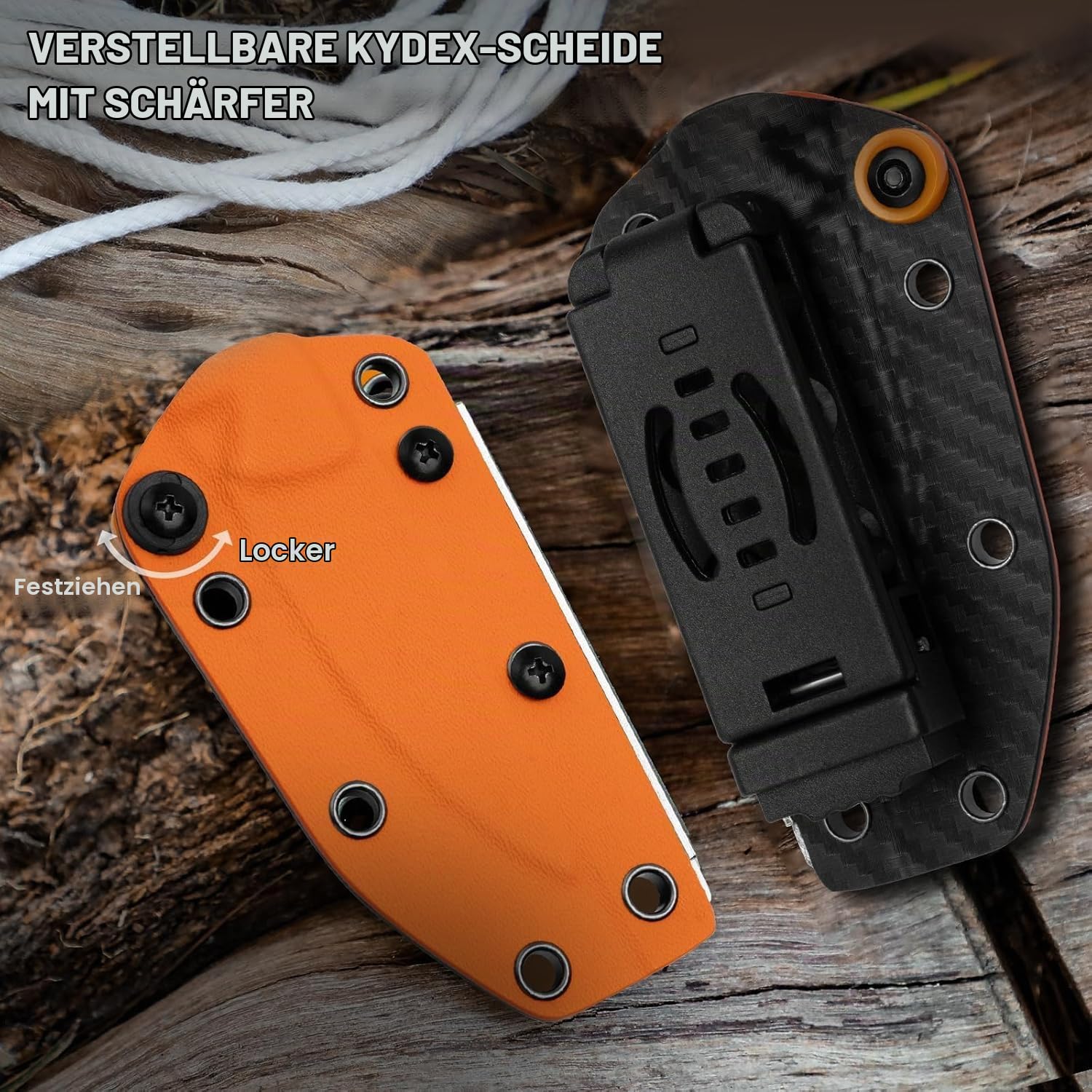 Kizer Evenki 3 Survival Messer mit Kydex-Scheide & Messer Schärfer, 1099A1 | 11,4cm AEB-L Drop Point Klinge Feststehende Messer mit Schwarz-Orangefarbenem G10 Griff, Full Tang Jagd Survival Messer