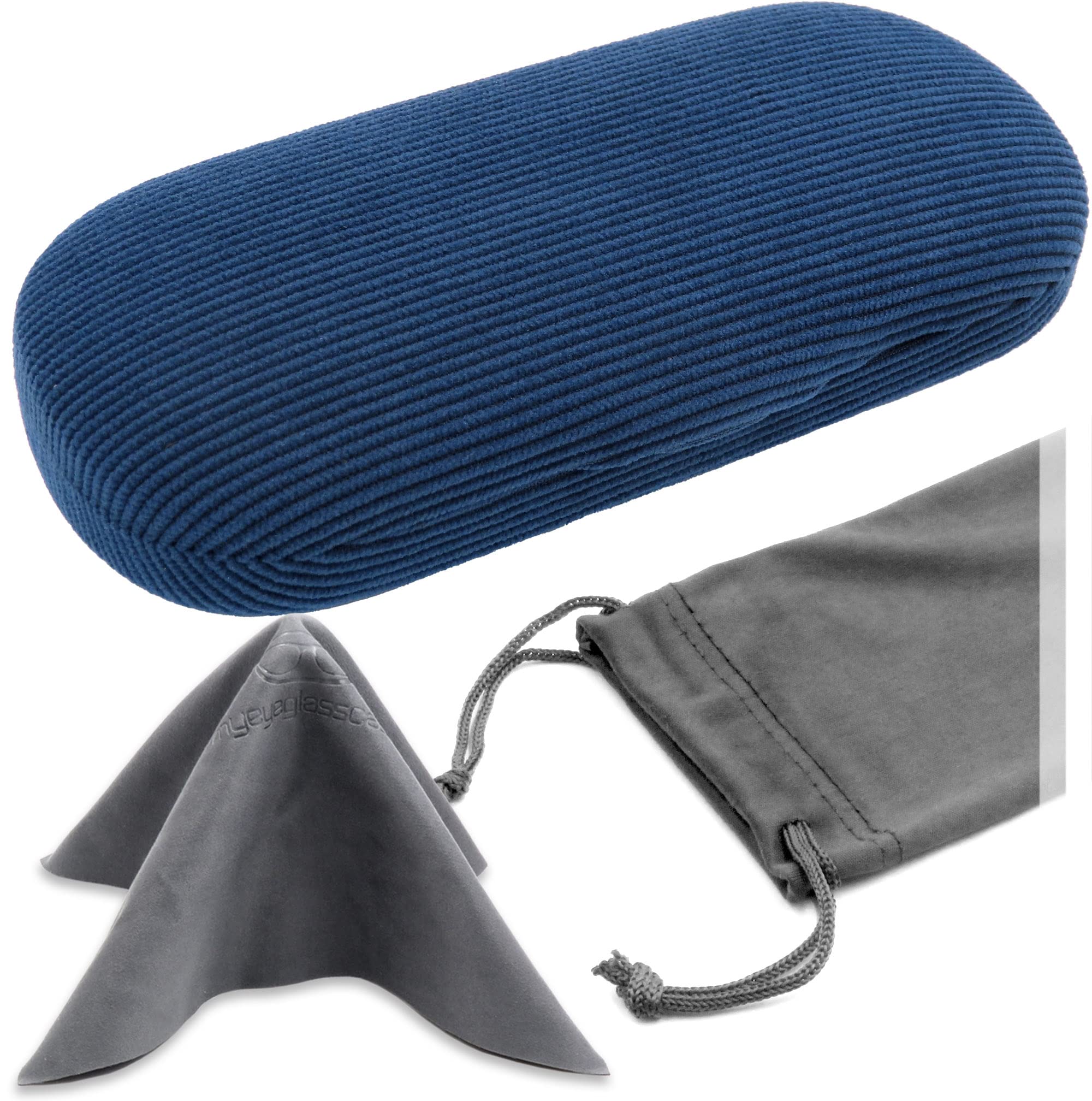MyEyeglassCase Men's Medium Glasses Case - Classic Eyeglasses Hard Shell Holder, Elegant Easy Open Lip with Pouch and Cloth