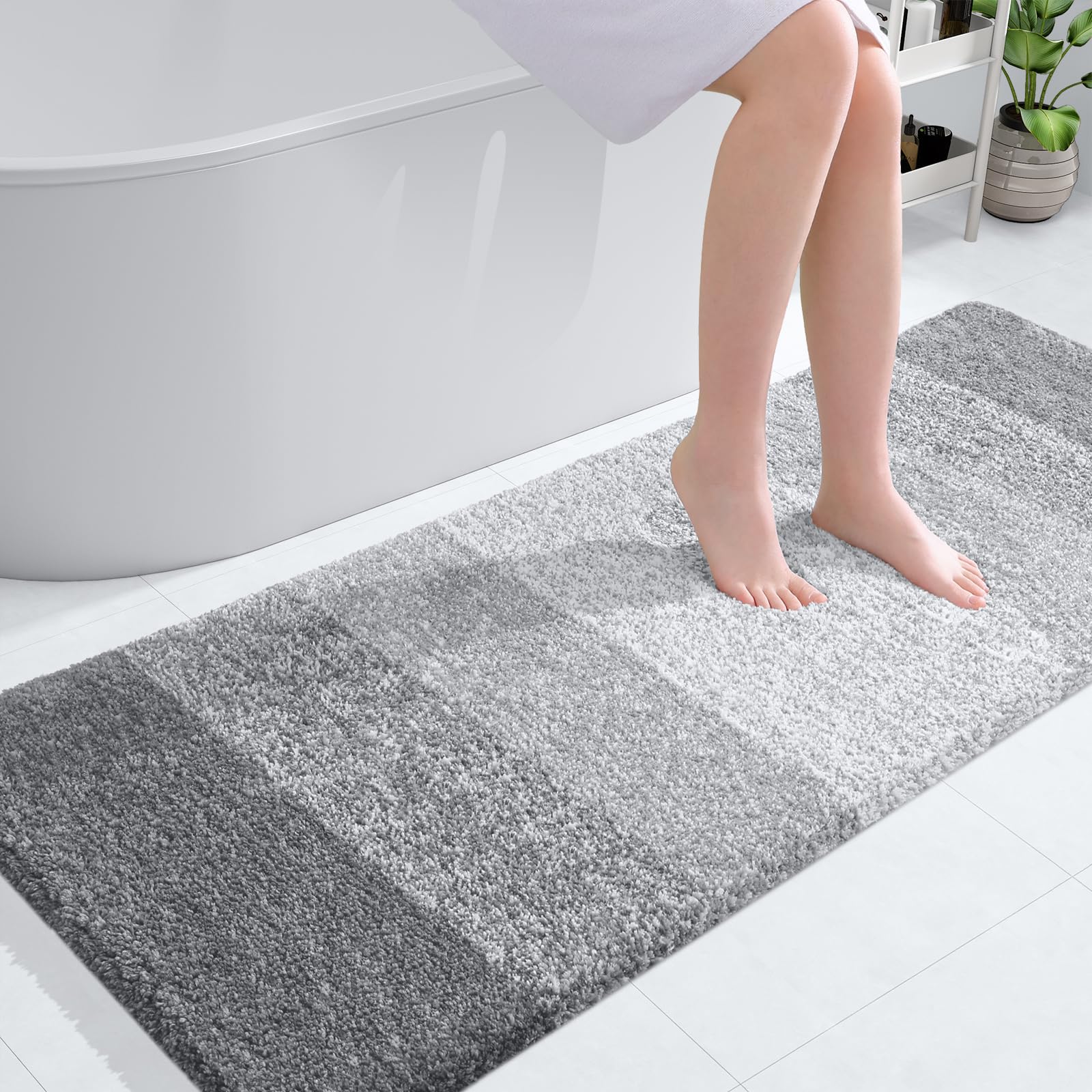 OLANLY Bathroom Runner Rug 40x24, Extra Soft Absorbent Microfiber Bath Rugs | Light Grey, Non-Slip Quick-Drying Rubber Backing, Washable Long Bath Mat for Floor, Tub and Shower, Home Decor