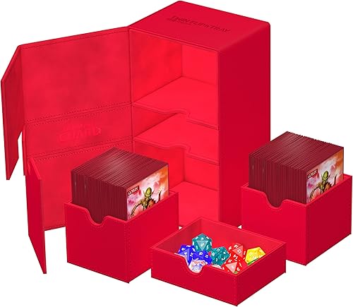 Miniatura 5 de Ultimate Guard Flip 'n' Tray - Funda para 200 tarjetas TCG de doble manga + bandeja de dados, color rojo, cierre magnético independiente y forro