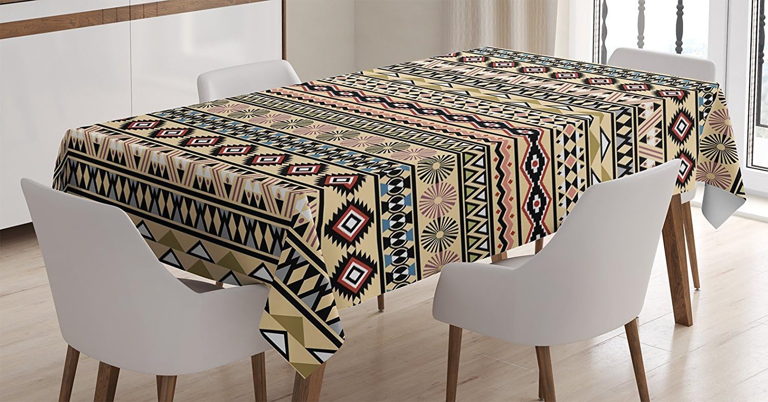 Ambesonne Tribal Tablecloth, Traditional South American Culture Aztec Tribal Print in Retro Soft Color, Rectangular Table Cover for Dining Room Kitchen Decor, 60" X 90", Soft Cream 60" X 90" Soft Cream
