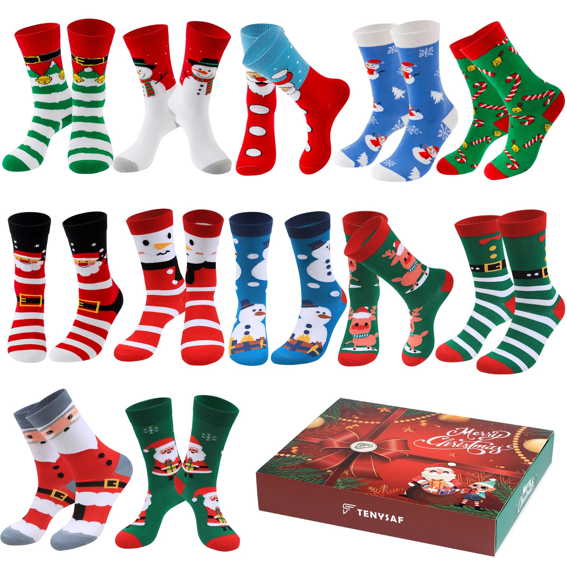 TENYSAFFun Christmas Socks for Women - Funny Xmas Gifts for Female Novelty Cozy Crew Cotton Sock Set