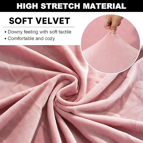 Miniatura 4 de Funda elástica para sofá de terciopelo suave con funda de almohada, protector de muebles para mascotas y niños (grande, rosa)