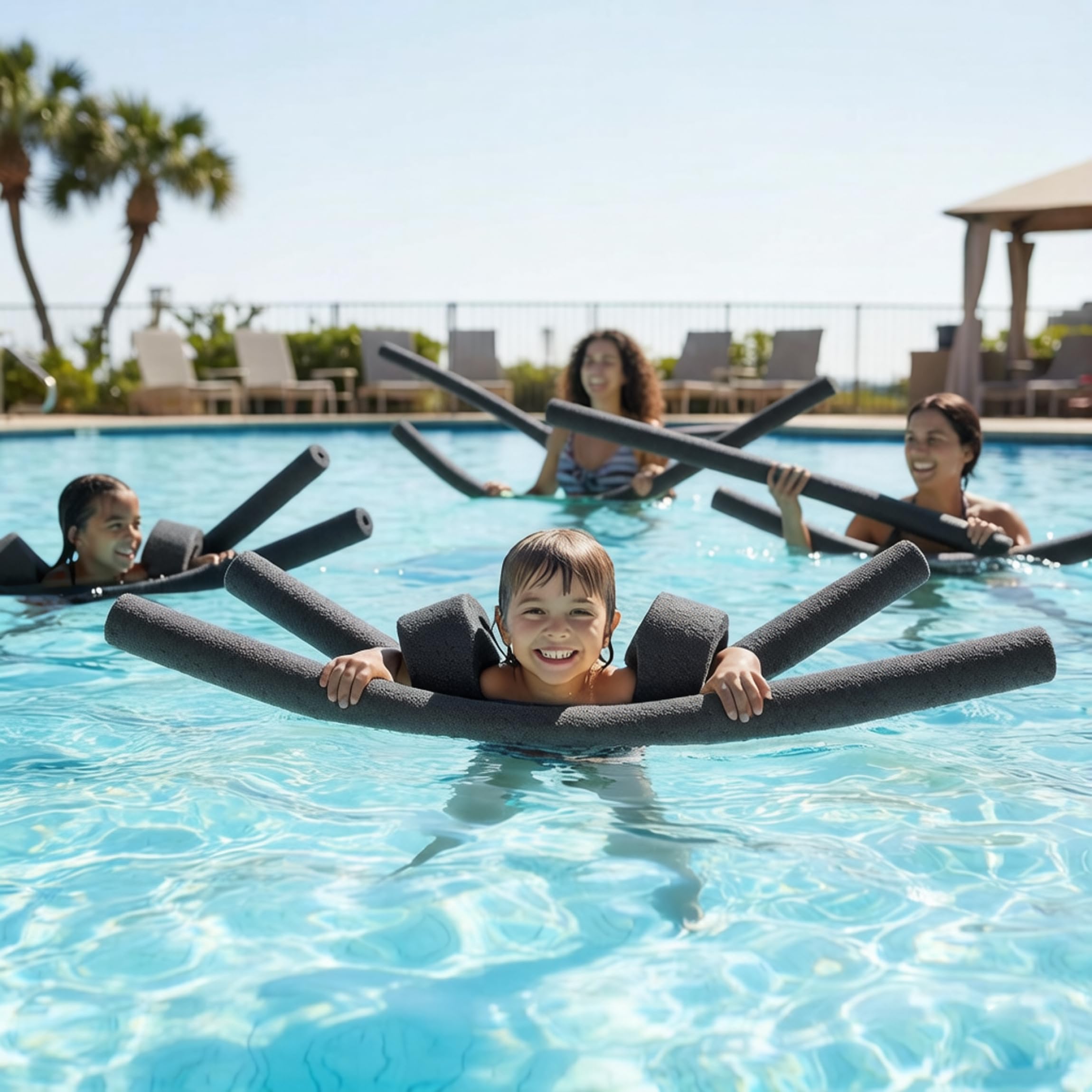 Lot de 3 Frites de Piscine Noires en Mousse PE Creuse, flottantes, antidérapantes et Absorbant Les Chocs