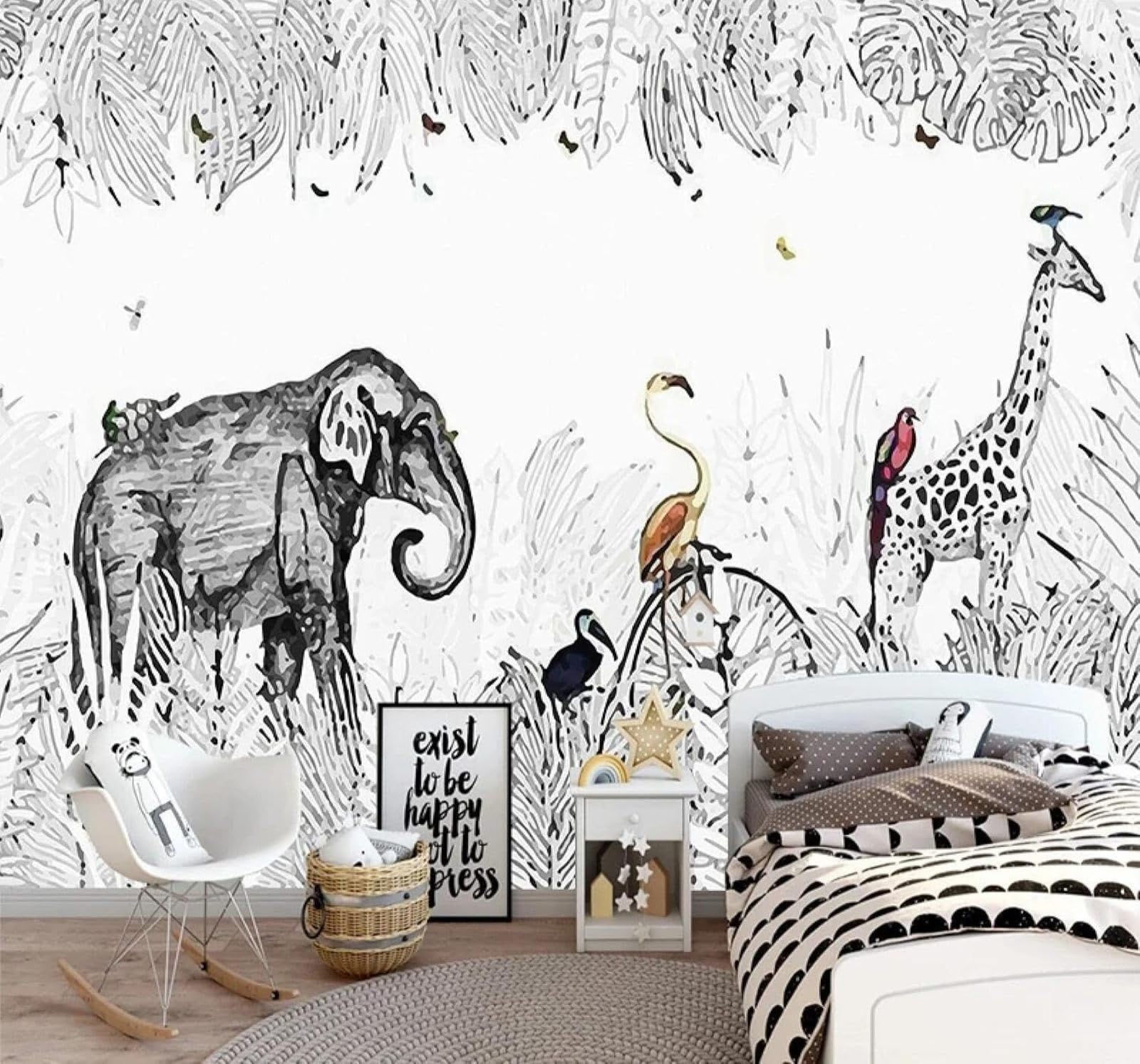 XLMING Black and White Jungle Elephant Giraffe Animals 3D Wallpaper Luxury Home Dining Decor Paste Sofa Living Room The Wall for Bedroom Mural-300cm×210cm