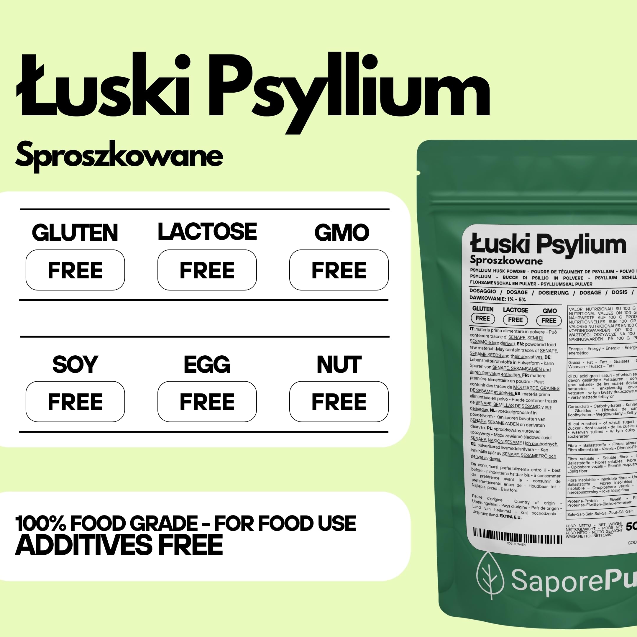 SaporePuro Luski psyllium 500 gr - Błonnik roślinny - 99% czystości - Bezglutenowy