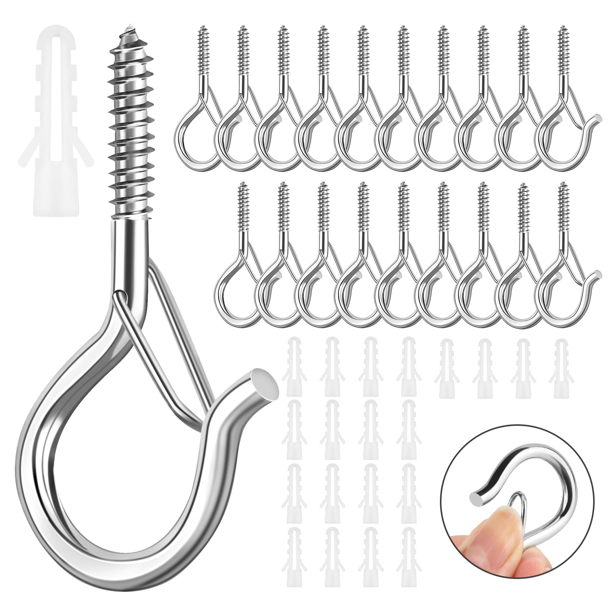 Kit 24 Ganci A Vite In Metallo Con Fibbia Di Sicurezza E Tasselli – Per Soffitto E Parete, Regge 40 Libbre, Per Piante E Luci