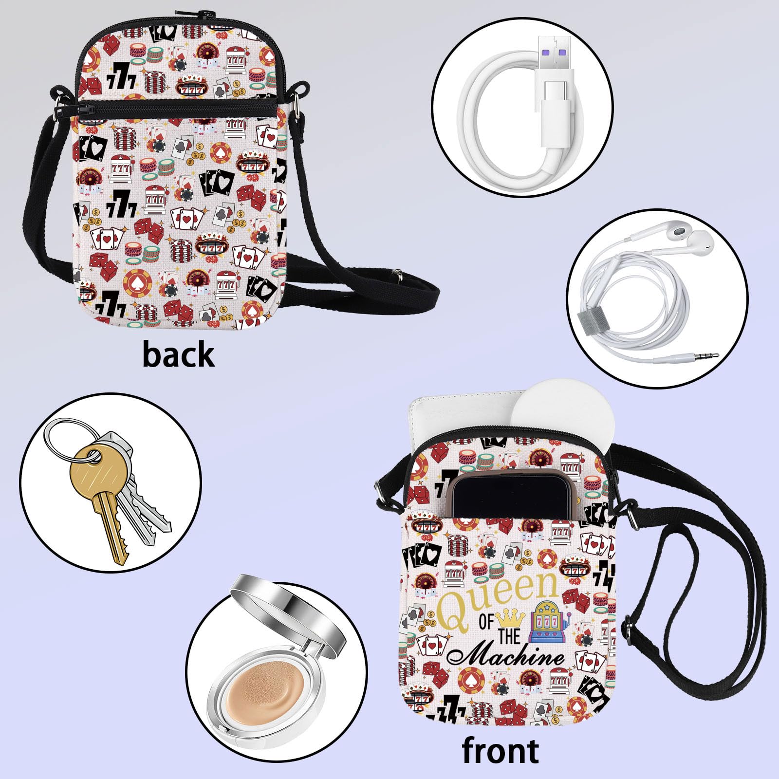 ZJXHPO Casino Cross Body Bag Casino Gambling Lover Gift Queen Of The Machine Messenger Bag Slot Gambling Gift