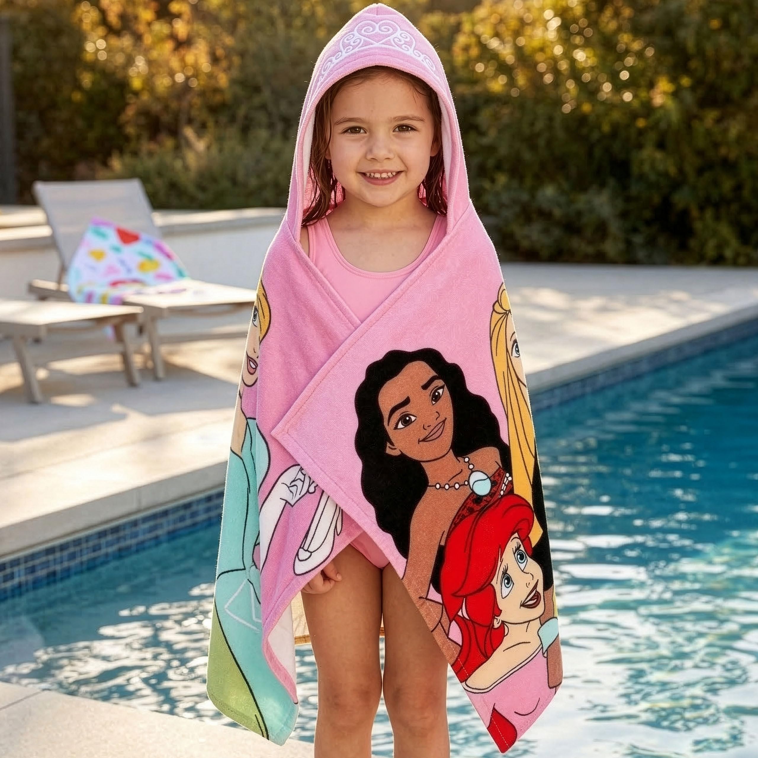 Disney Princess Accappatoio Bambina, Telo Mare Cotone Per Bambina, Asciugamano Mare Piscina O Bagno, Rosa, One Size