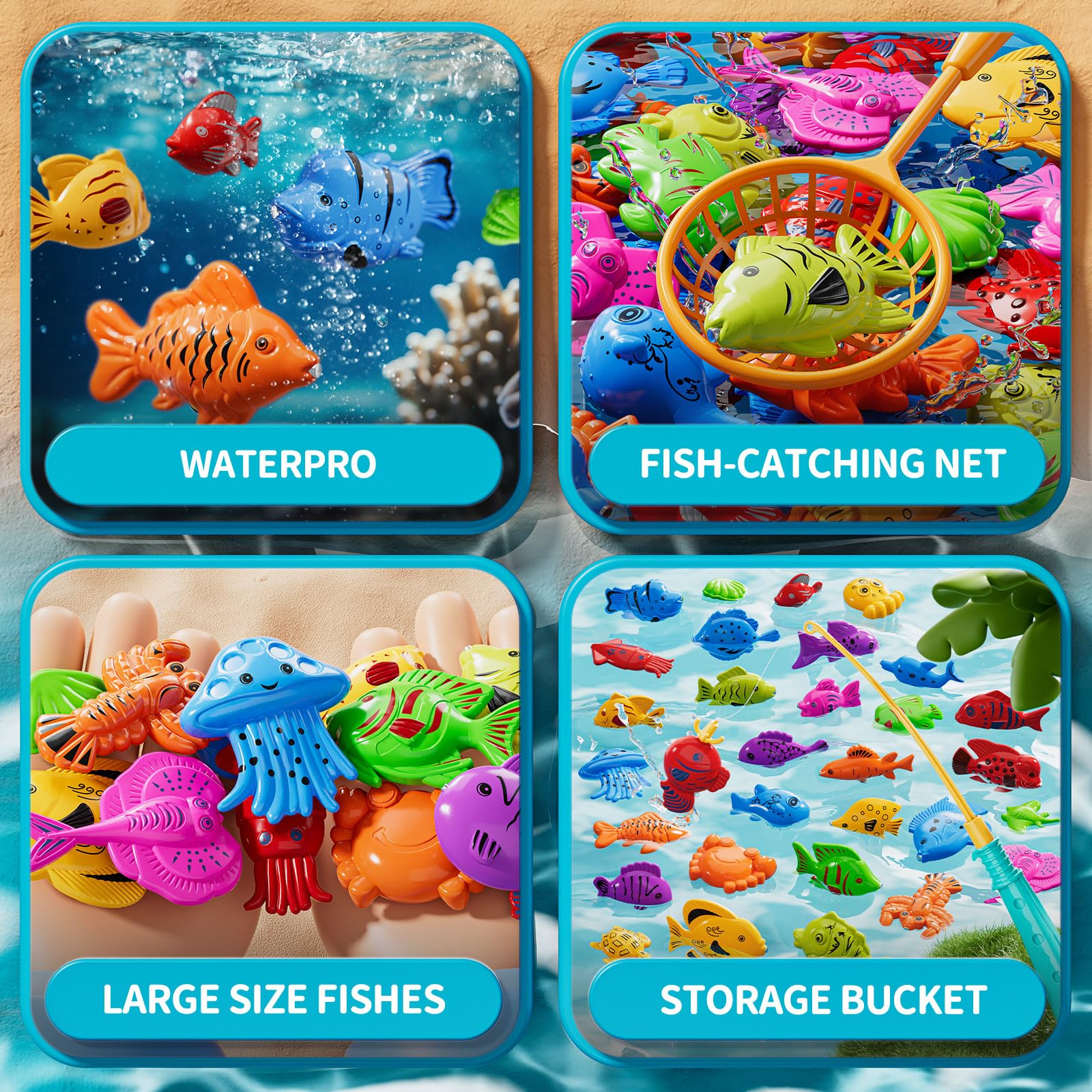 DULONIME Magnet Fishing Game for Kids 3-5 4-8, Fish Toys for Kids 3-5, Bathtub Floating Toy Fishing Pole and Rod Net - Image 4