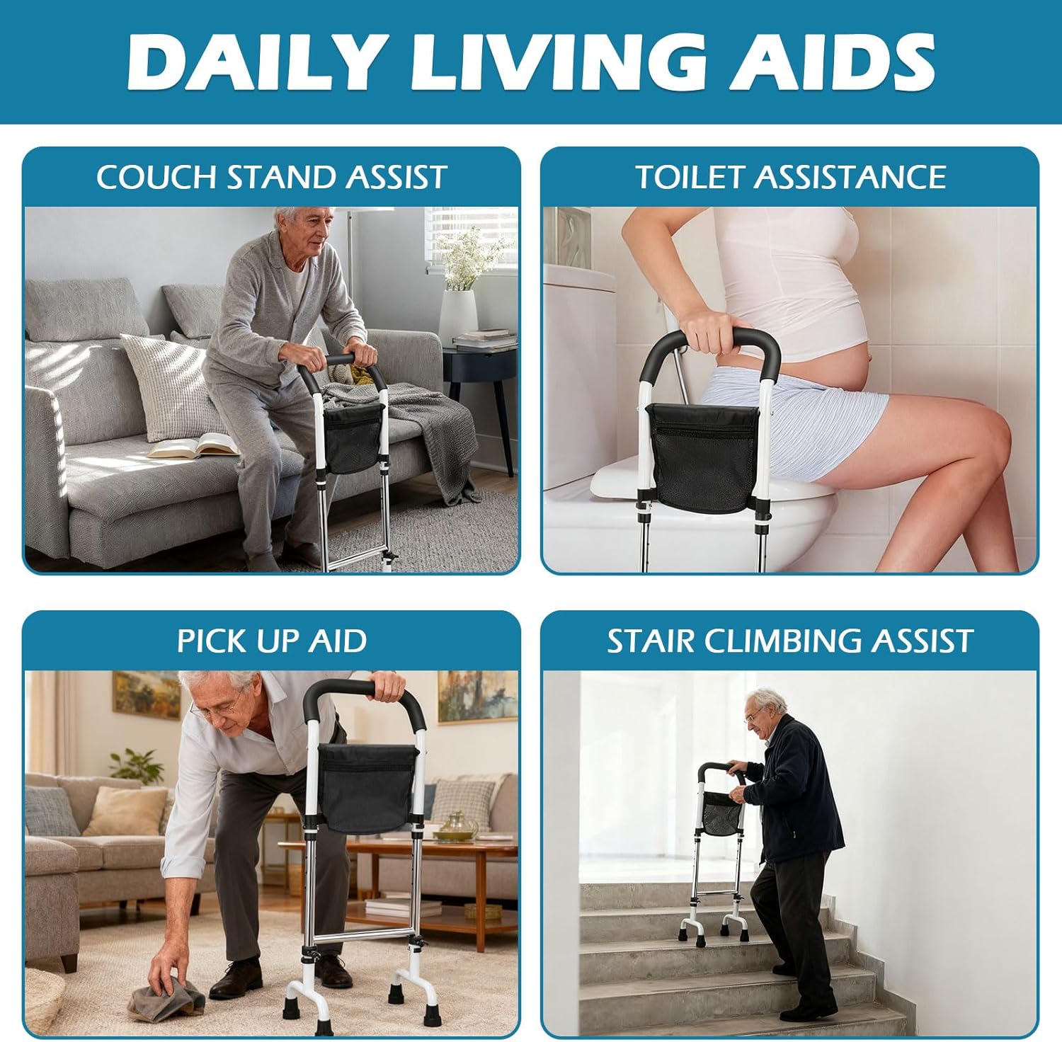 Adjustable Stand Assist - Canes for Women for Stability, Parkinson's & Handicap Independent Living Support, Stability Stand Aid with EVA Foam & Storage, Black