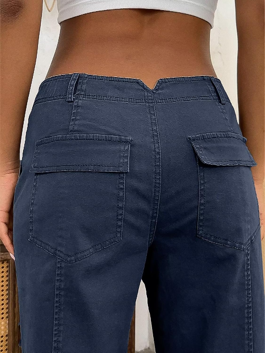 Flamingals Women’s Mid Waist Crop Pants Carrot Straight Leg Casual Fashion Trendy Stitch Detail Pants