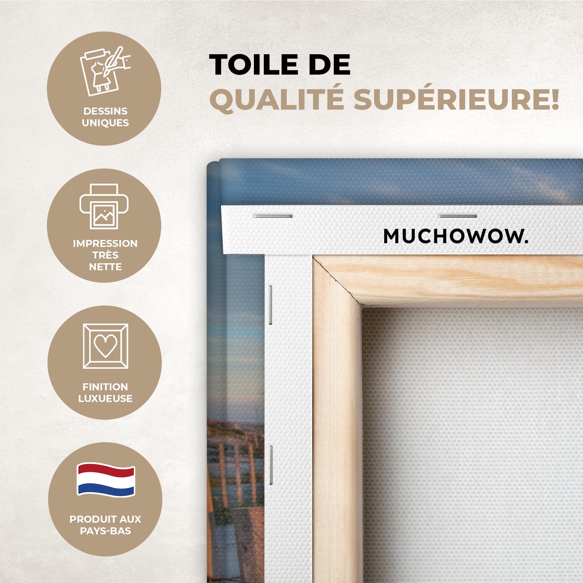 MuchoWow© Impression sur Toile Decoration Murale Peinture 90x60 cm Tableaux Decoratifs Muraux Déco Chambre Tableau Salon Dune - Coucher de soleil - Plage - Plantes - Mer