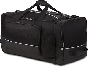 SWISSGEAR Apex Duffle Bag Travel and Gym Duffle Bag with Bungee-Cord System, Black Dobby, 28-Inch