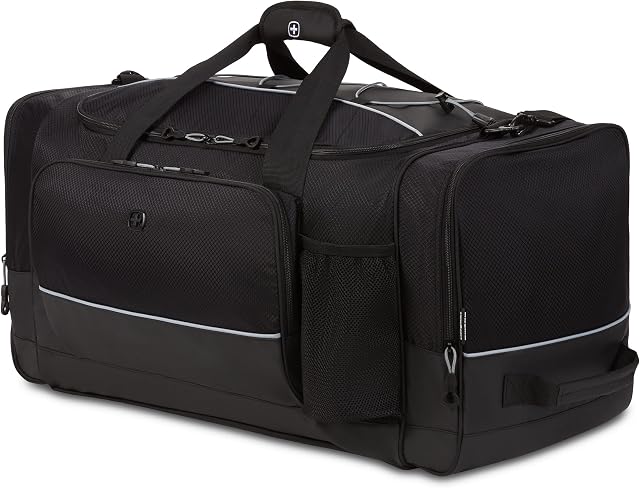 SWISSGEAR Apex Duffle Bag Travel and Gym Duffle Bag with Bungee-Cord System, Black Dobby, 28-Inch