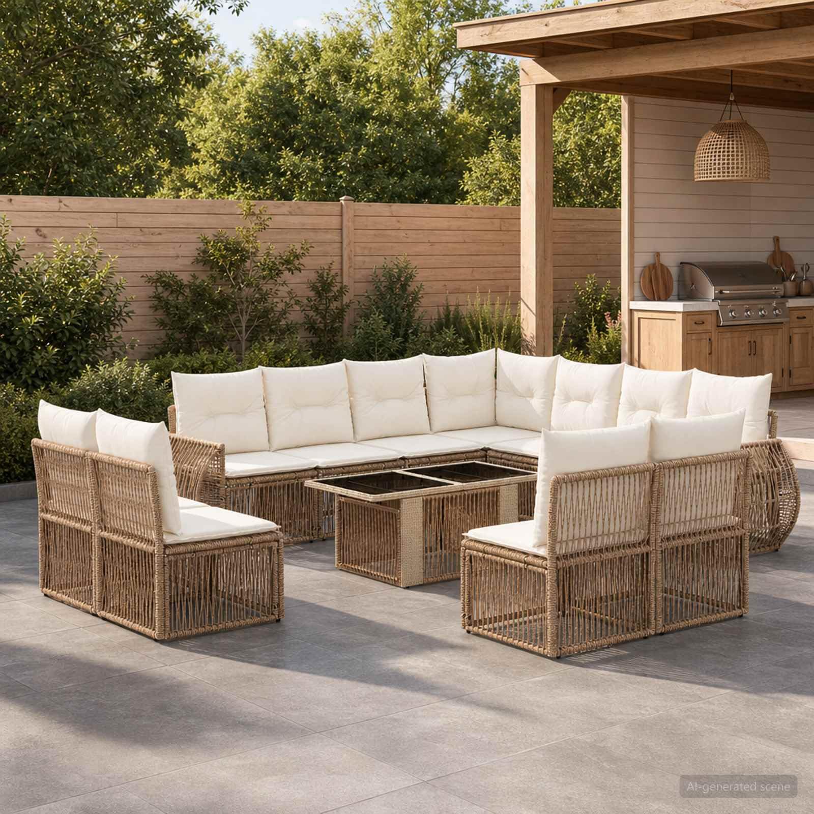 vidaXL Set Divano da Giardino 12 pz Beige e Bianco Crema polyrattan