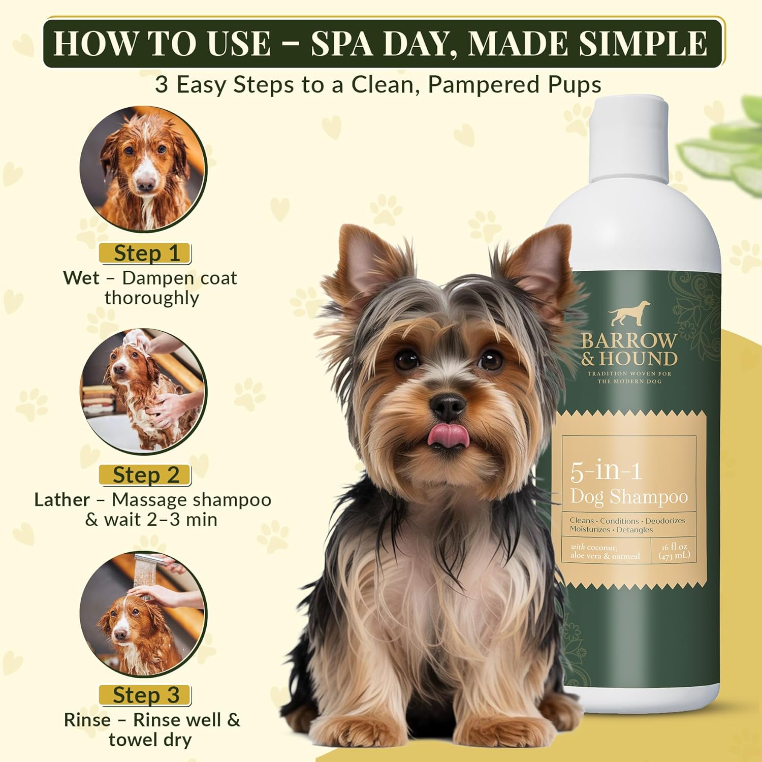 Barrow & Hound 5-in-1 Dog Shampoo & Conditioner – Natural, Tear-Free, Hypoallergenic Formula for Itchy & Smelly Dogs | Oatmeal, Aloe & Coconut | Safe for Puppies & All Breeds | Made in USA image 5 of 9 B0FDH5215Y
