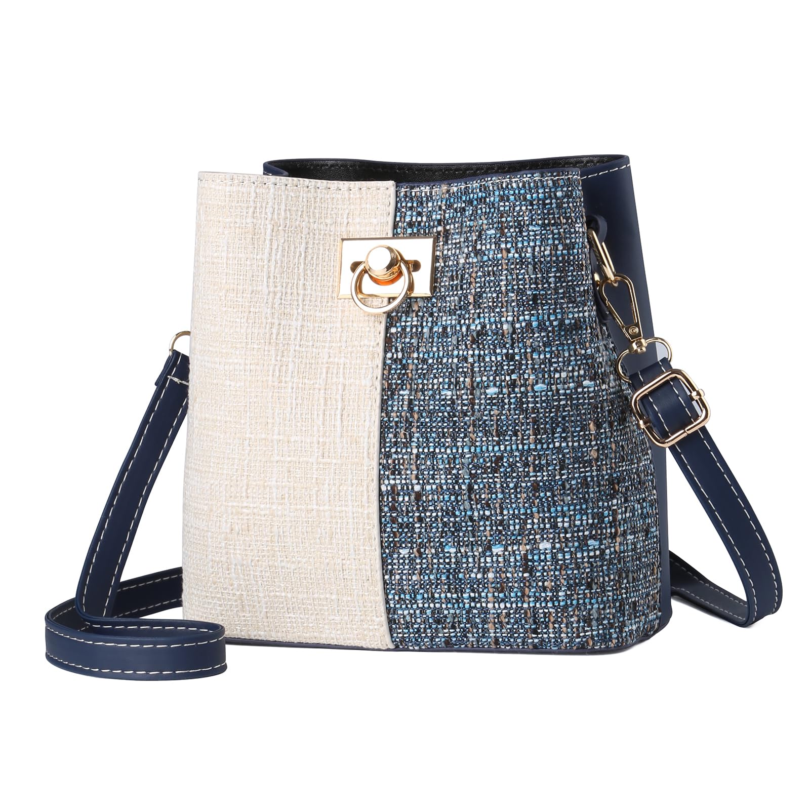 PINCNEL Cross Body Bag Purses for Women - PU Leather Crossbody Bucket Bag with Adjustable Shoulder Strap, Multiple Pockets, and Stylish Design(Blue), Blue