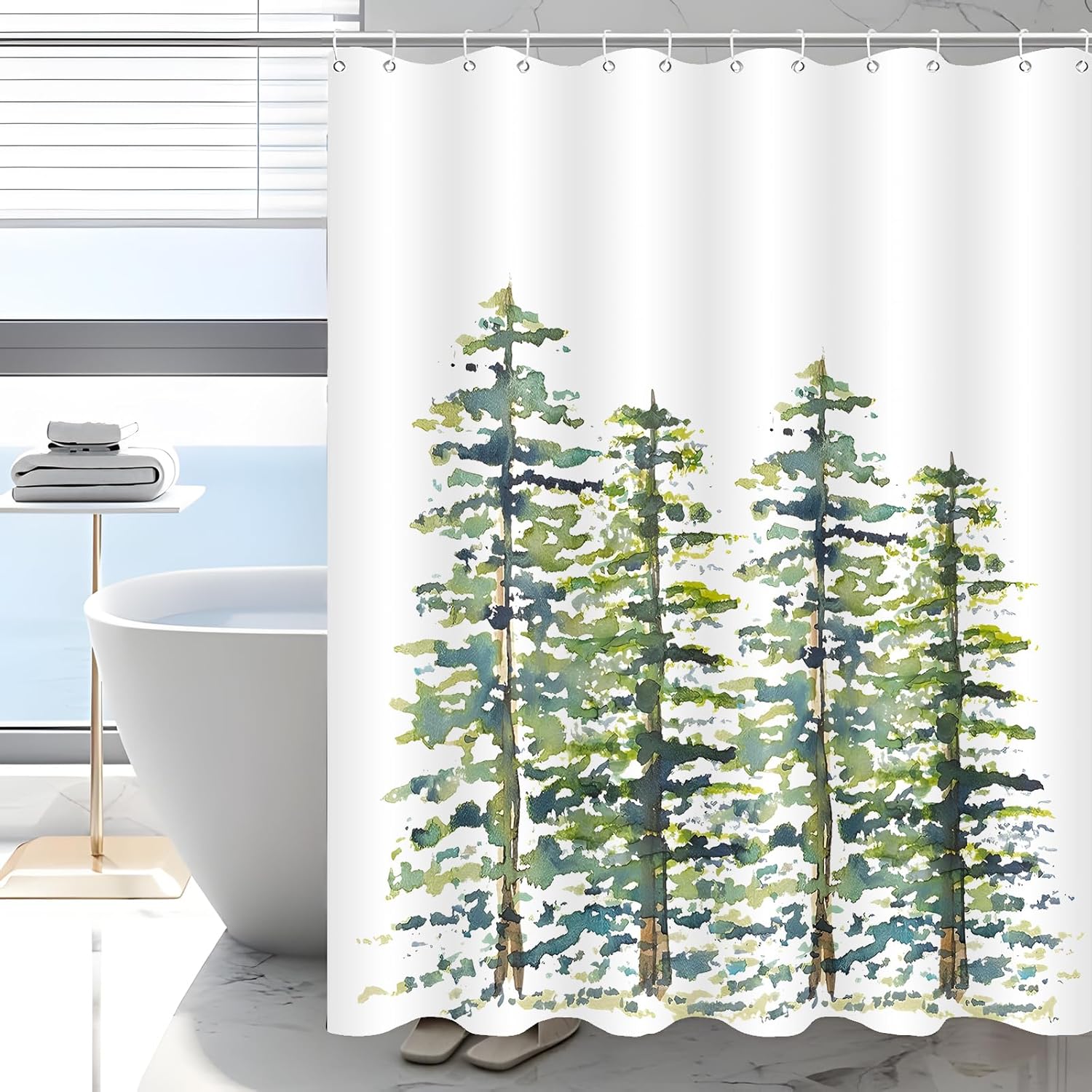 Amazon.com: LAWHOWJIE Evergreen Trees Pattern Shower Curtains,Abstract ...