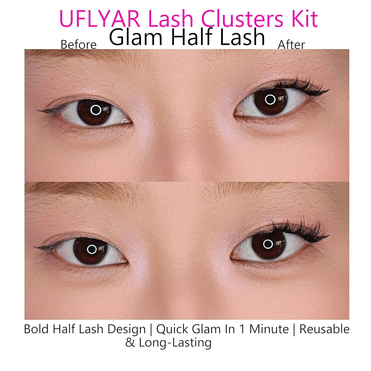 Lash Clusters Kit, Self Adhesive DIY Lashes, No Glue Press On eyelash Clusters Extensions, 252Pcs Dual, Manga & Airy, Bottom & Colored, Anti-Stick Tweezers, Reusable, No Remover No Residue