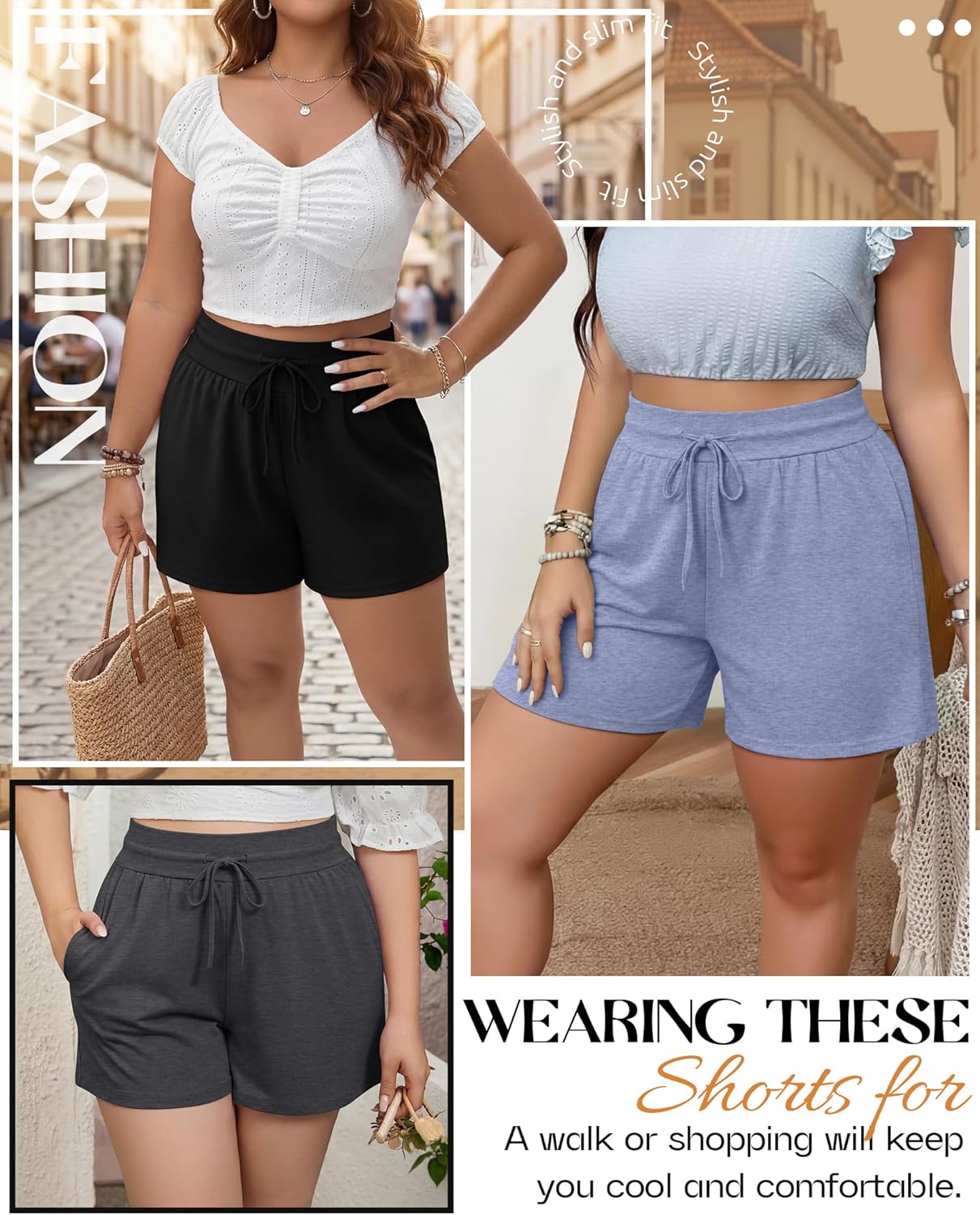 Neer 3 Pack Women's Plus Size Sweat Shorts, Drawstring Lounge Shorts Casual Summer Lightweight Soft Shorts with Pockets - Image 6