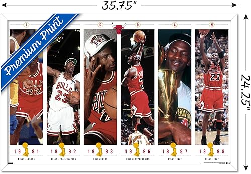 Miniatura 3 de Trends International Michael Jordan - Póster de pared de campeonatos, 34 pulgadas de largo x 22.4 pulgadas, versión enmarcada en blanco