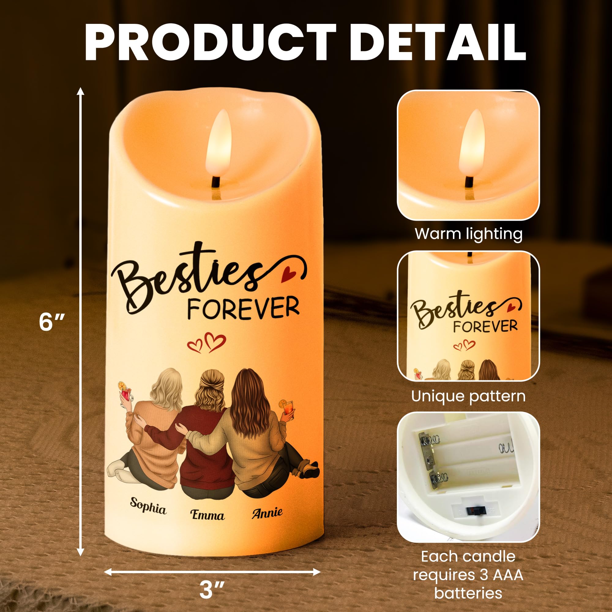 Macorner Personalized Friends LED Candle - Christmas and Birthday Gift for Women, Best Friend, Bestie