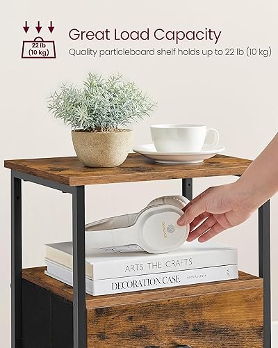 Miniatura 7 de VASAGLE Juego de 2 mesitas de noche, mesas auxiliares con 2 cajones de tela, mesas auxiliares de 24 pulgadas de alto con estante de almacenamiento,