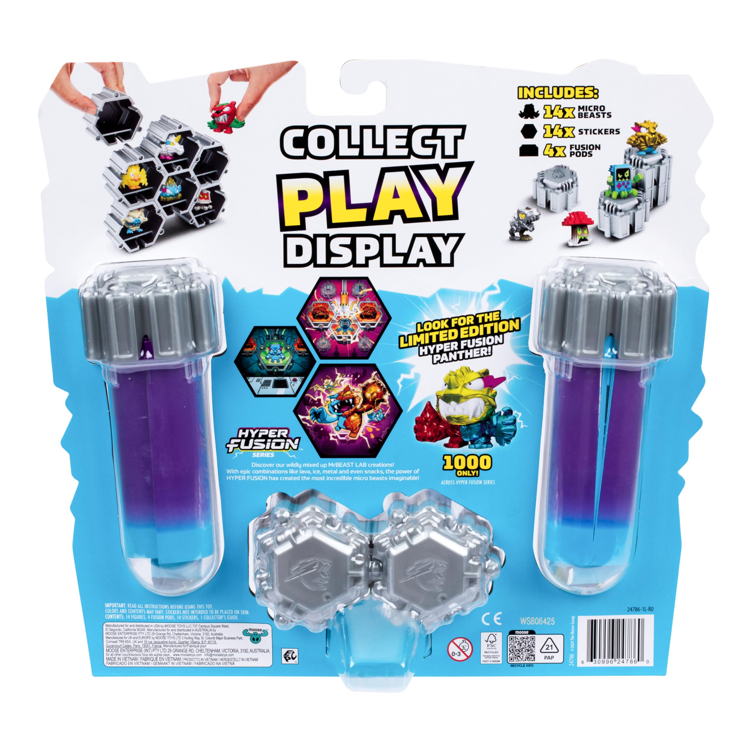 MrBeast Lab Swarms Serie Hyper Fusion, colecciona +100 enjambres, el megapack de Laboratorio Incluye 14 microbestias, 14 Pegatinas coleccionables y 4 cápsulas para Crear tu MrBeast Lab