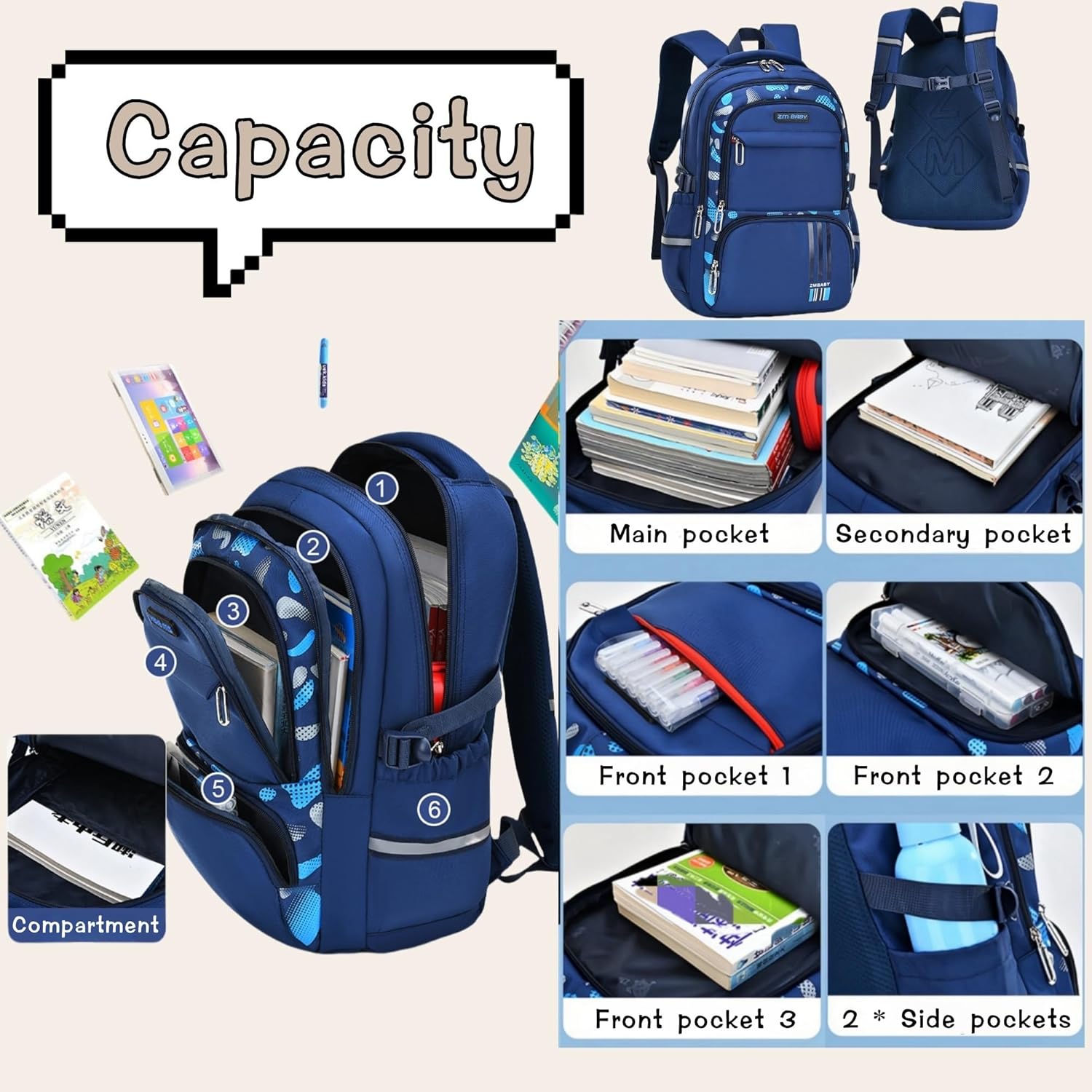 Camo Boys Backpack for School Kids, Camouflage School Bags Kids Backpack for Boys Bookbag, B-Camo-Dark blue - Image 4