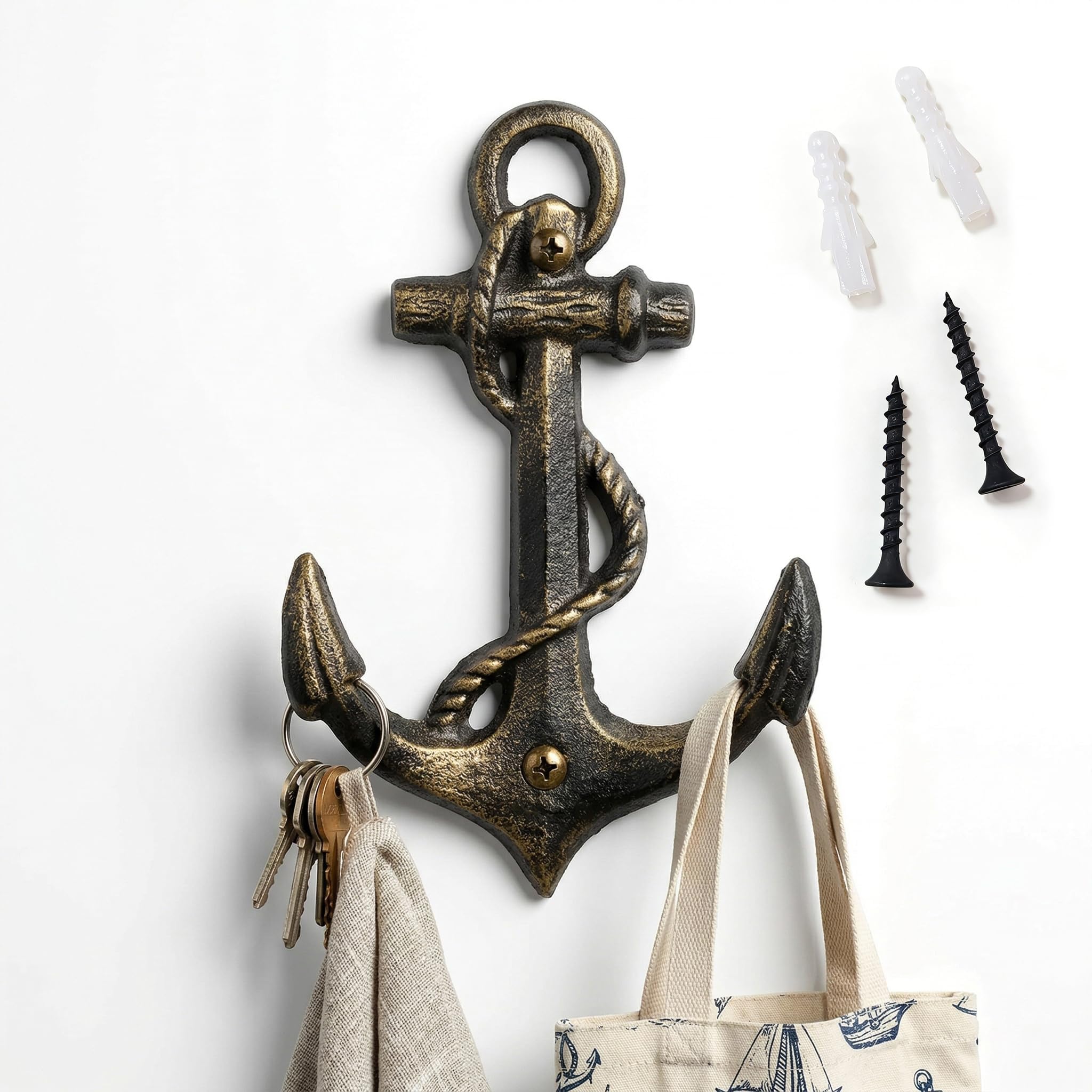 Nautical Anchor Hooks Antique Bronze Cast Iron Decorative Wall Hook, Treasures of The Caribbean Islands 1 Pack