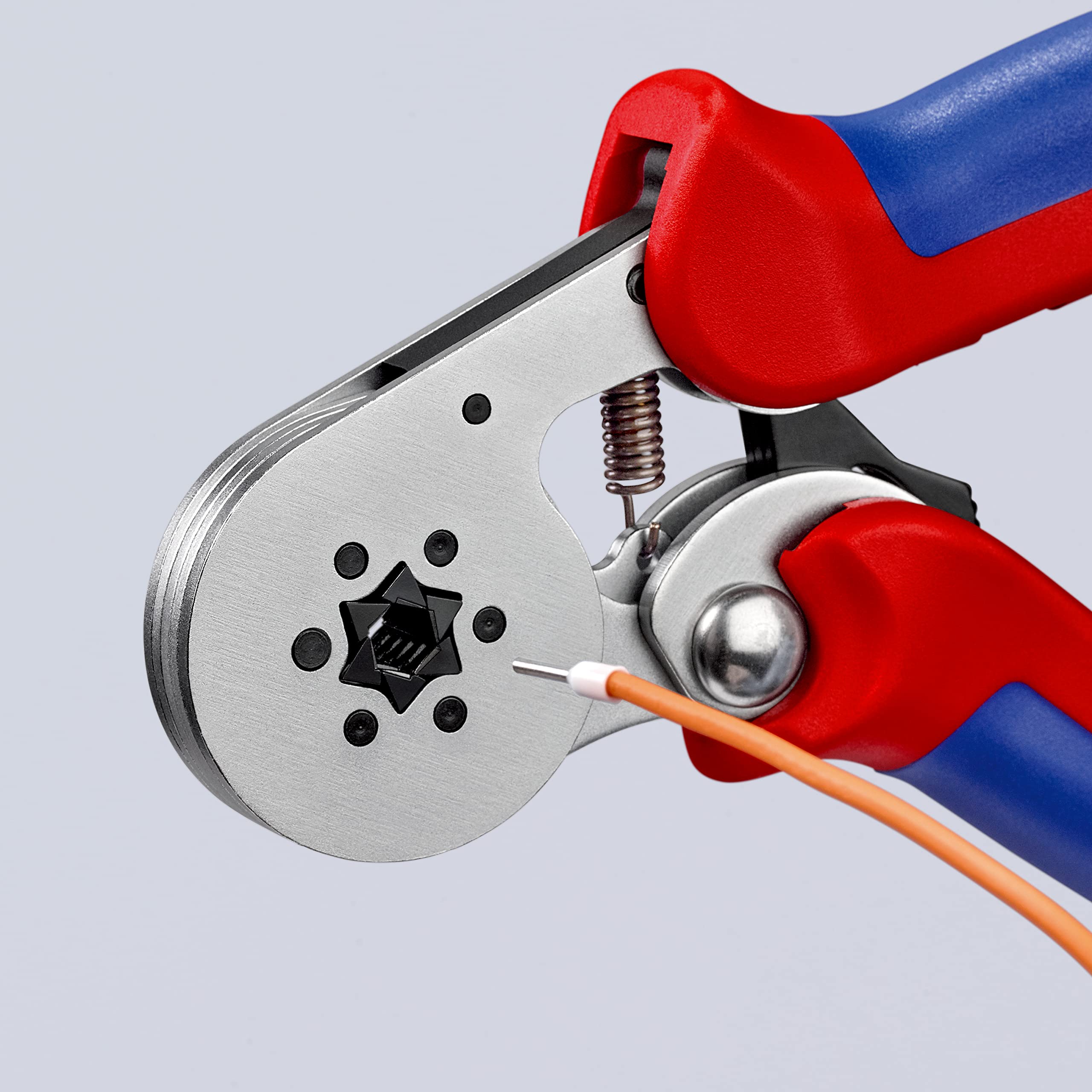 KNIPEX Samonastawne szczypce do zagniatania tulejek kablowych z ładowaniem bocznym chromowany z osłonkami wielokomponentowymi 180 mm, 97 55 14 SB