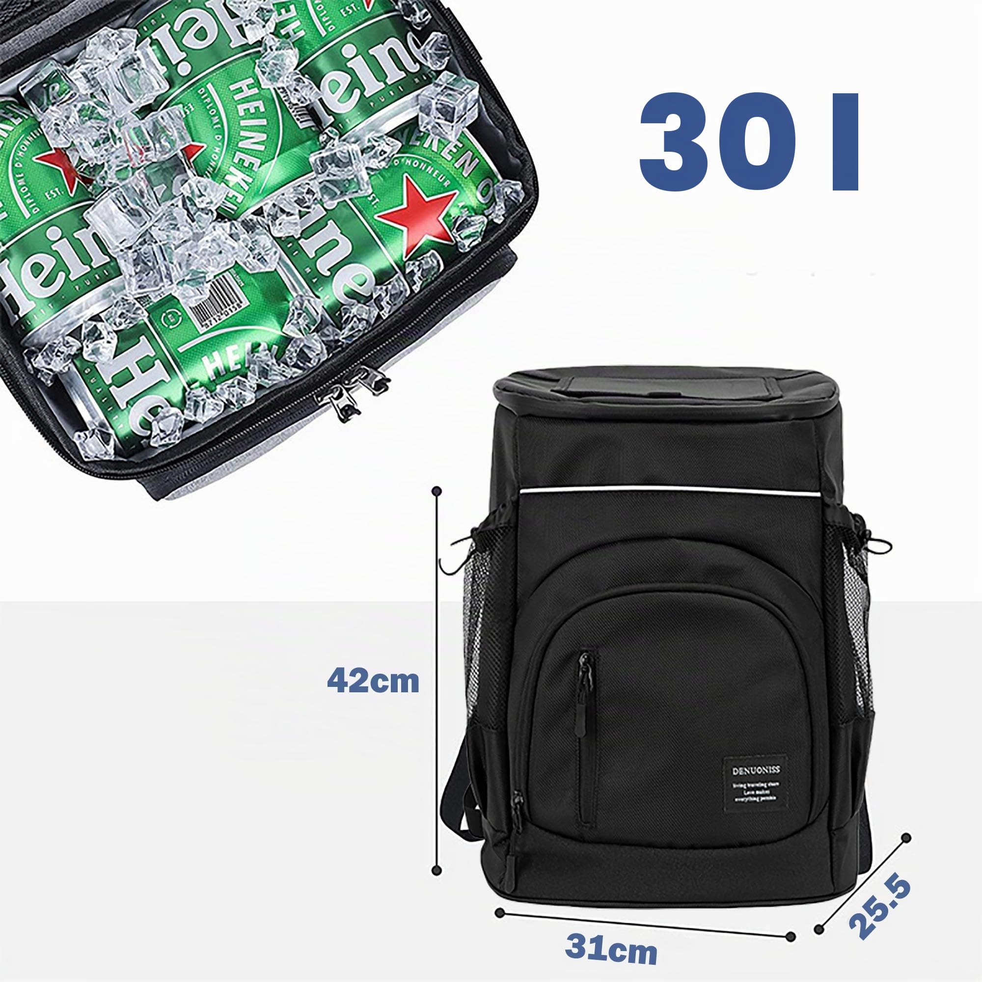 Kühlrucksack Picknicktasche Cooler Rucksack 30L Wasserdicht Cooler Rucksack Groß Isoliert Kühlrucksack 30L Camping Outdoor Reise Grill Wandern Heiße Mittagessen Tasche Schwarz/Orange