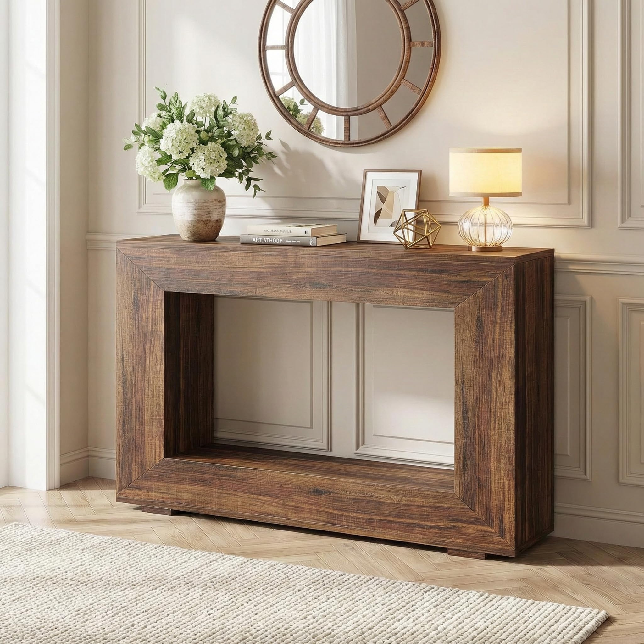 Lailang Tavolo consolle 120 cm con spazio di archiviazione, tavolino da corridoio per piccolo spazio in stile fattoria per ingresso, corridoio, soggiorno