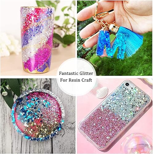 Miniatura 6 de HEMOER Brillantina holográfica de 3.53 onzas, hexágono mixto cosmético, lentejuelas gruesas y finas de resina para vidrio epoxi, arte de resina,