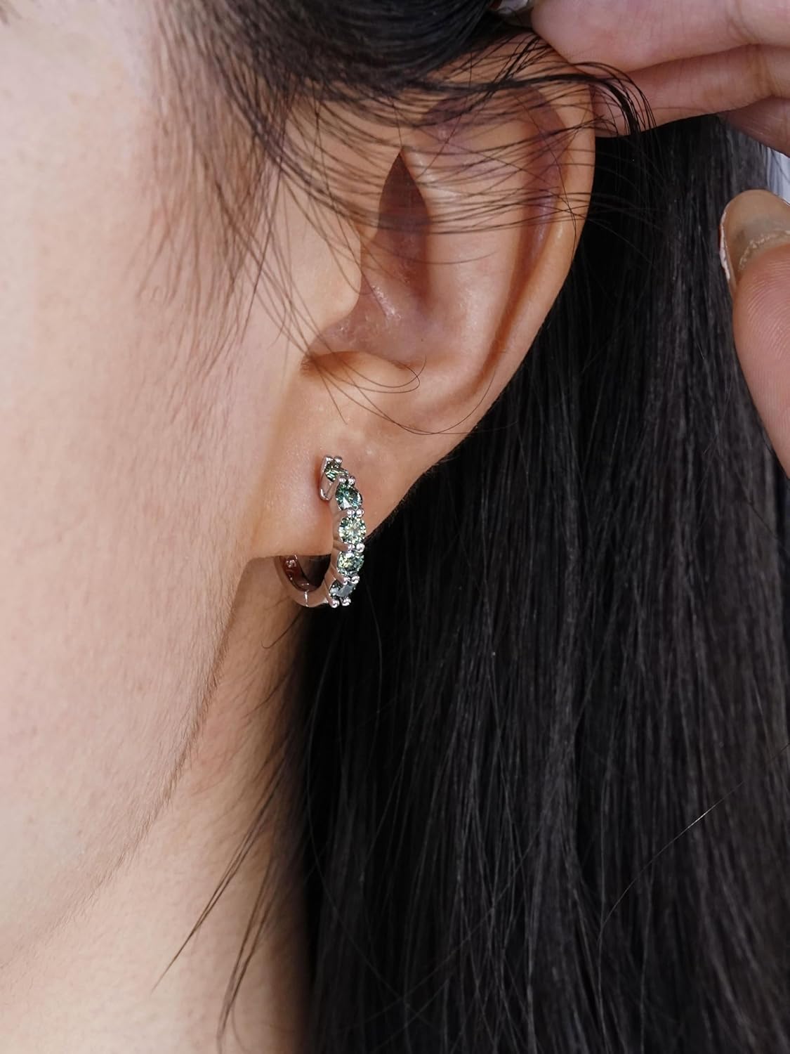 Huggie Earrings for Women Sterling Silver Hoop Earrings Moissanite Earrings Lab Diamond Hoop Earrings Green Emerald Rhinestone Earring Jewelry - Image 9