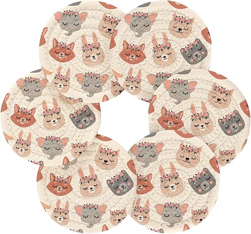 Miniatura 2 de Cute Sleeping Animals Drink Coasters Absorbent Set of 6 with Holder Coasters for Drinks Absorbent Table Cup Coasters Posavasos para Mesa