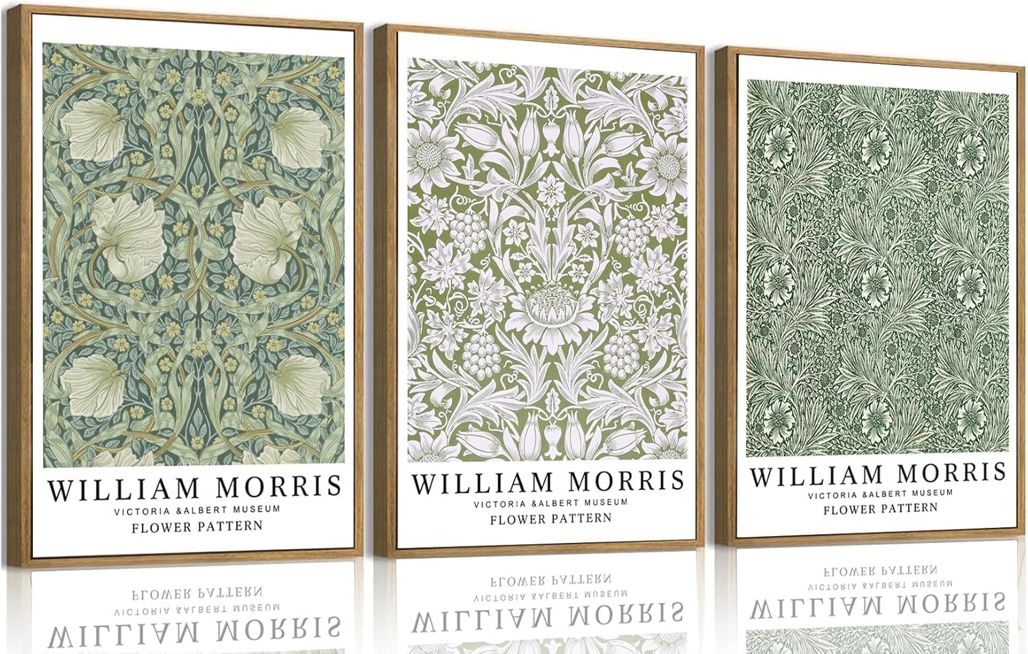 lianyibo William Morris Botaniczny kwiatowy wzór dekoracyjny na płótnie zestaw 3 szt. abstrakcyjny rustykalny styl do salonu biura (60 x 90 cm x 3 / rama wewnętrzna)