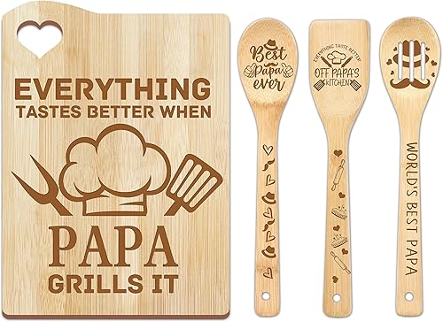 Regalos para papá, regalos de Navidad para papá, juego de regalo de papá y papá, tabla de cortar con utensilios, regalo de cocina para papá de