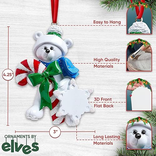 Miniatura 3 de Adornos de Navidad personalizados 2025, adornos personalizados para bastón de caramelo de Navidad, oso polar con adorno de bastón de caramelo, tema