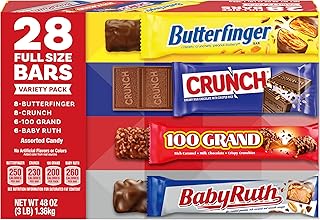 Butterfinger, CRUNCH, Baby Ruth and 100 Grand—Assorted Full Size Chocolate Candy Bars—Great for Halloween Candy—48 oz—Bulk...