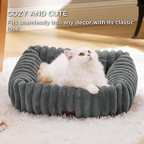Miniatura 4 de Bedsure Bonita cama para perros pequeños y gatos, cama lavable para cachorros, cama ortopédica rectangular de forro polar de pana para mascotas con