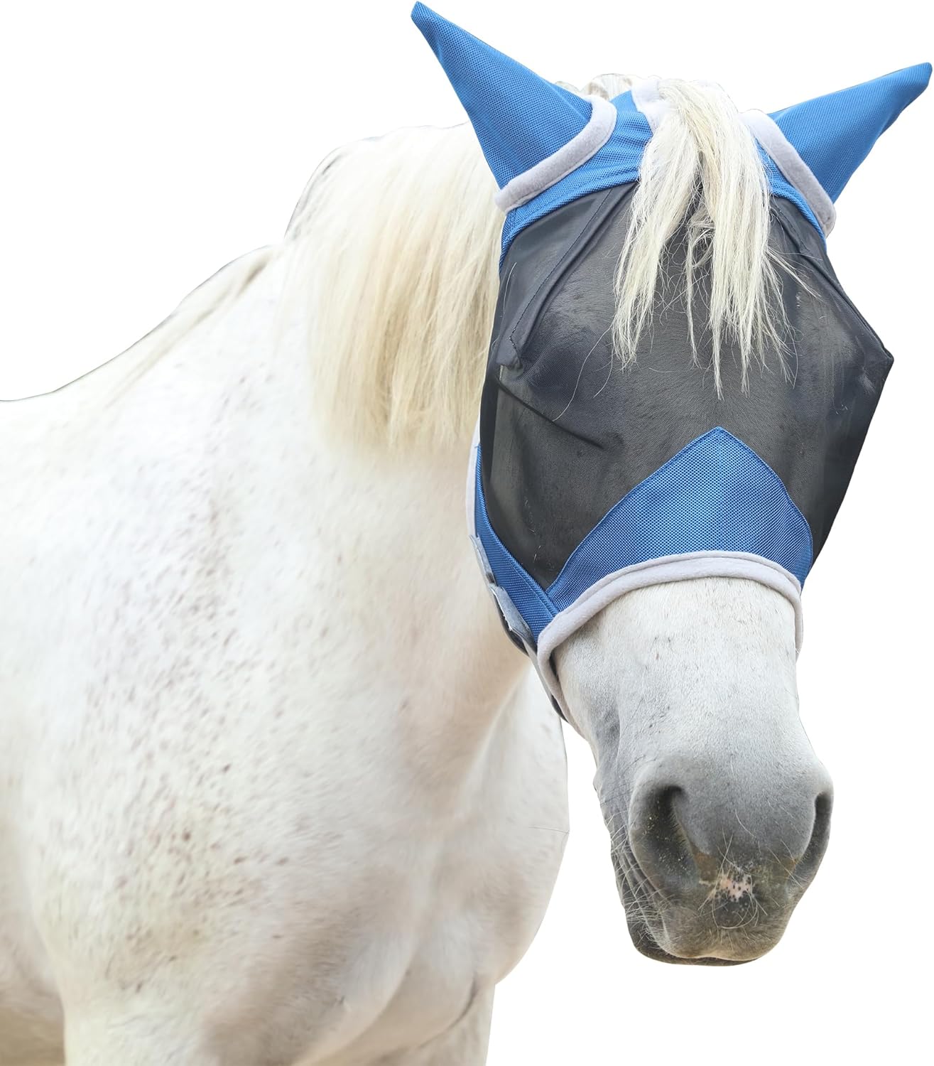 Horse Fly Mask with Ears, Equine Mesh Mask with UV Protection Face Cover, Royal Blue, Full