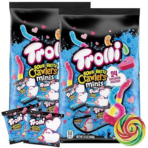 Miniatura 1 de Paquete de 2 bolsas de 24 bolsas de 2024 Sour Crawlers Gummy Worms para el día de San Valentín, 2 bolsas de 24 bolsas y un accesorio de calcomanías