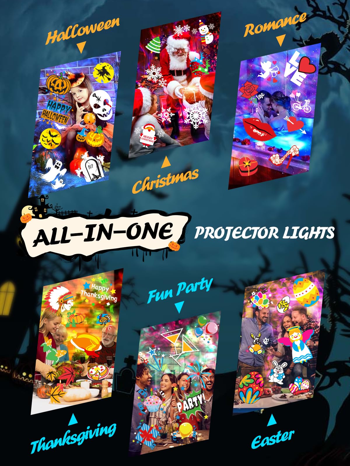 Anysun Projektor Weihnachten Aussen, Schneeflocken Projektor Aussen mit 10 HD-Dias & 80 Cartoon-Motiven, Weihnachtsprojektor Outdoor mit Timer, Lichtprojektor Garten mit Fernbedienung für Dekoration