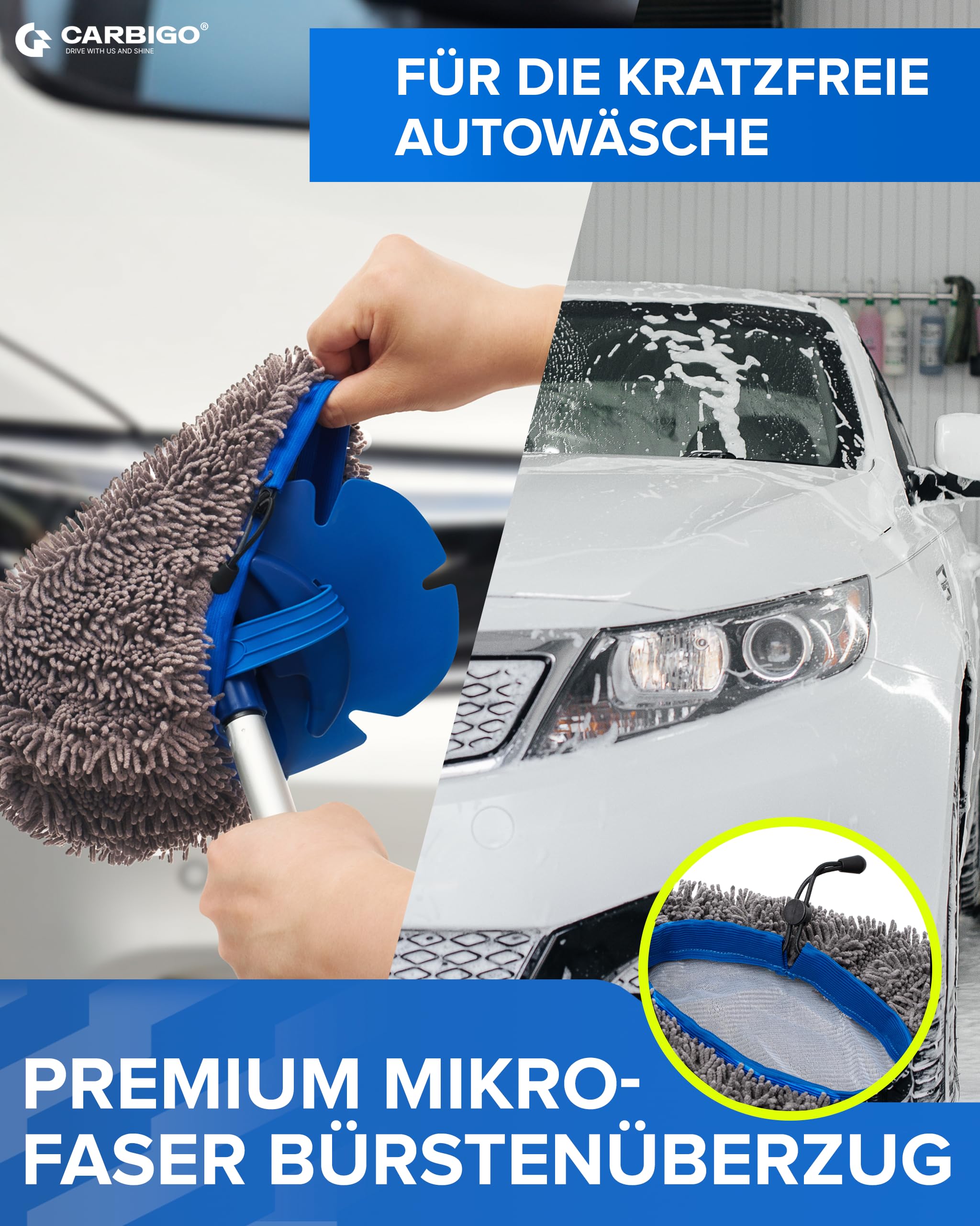SB-BOB Rivestimento Per Spazzola Lavaggio Auto – Spugna 1200 GSM Con Cordoncino E Rete Protettiva