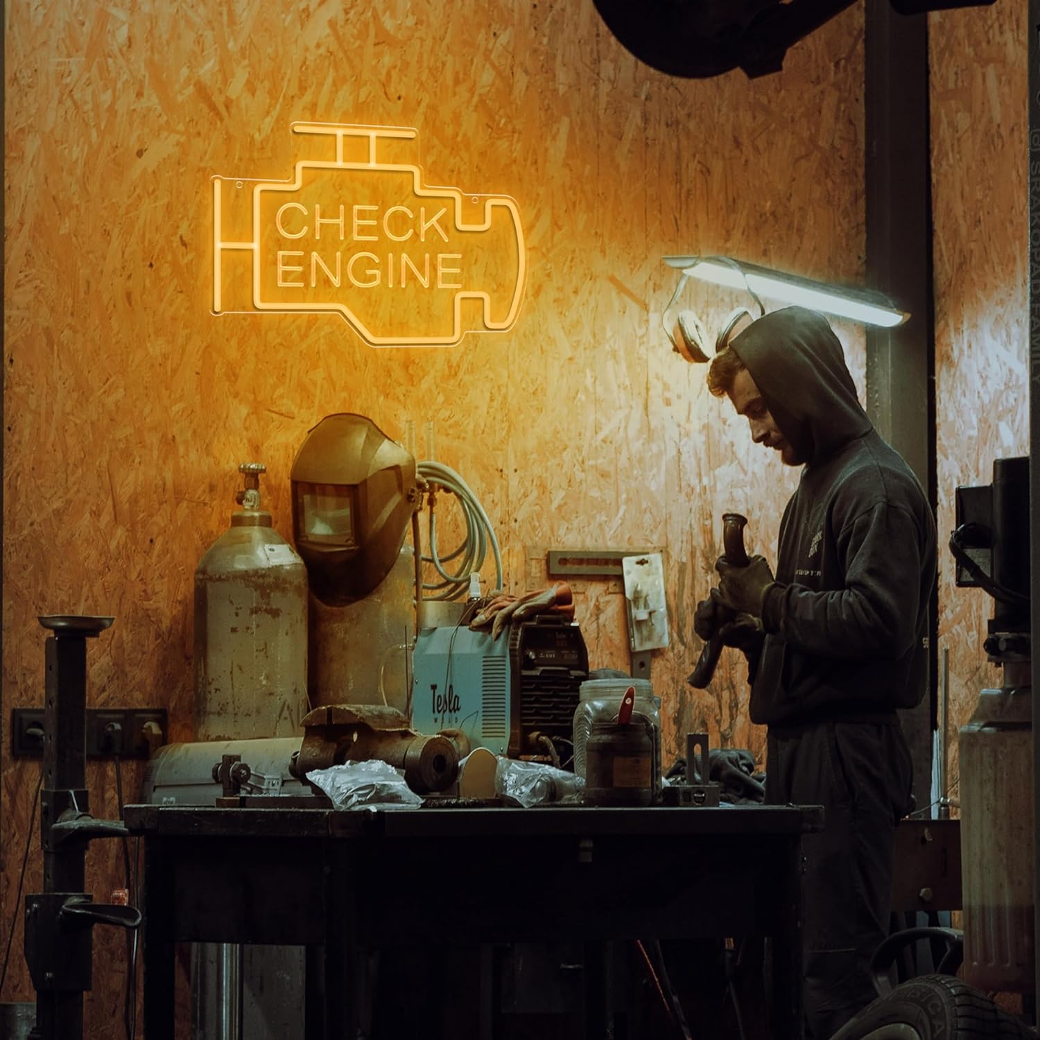 Kavaas Check Engine Neon Sign, LED Garage Sign for Car Room Decor | Check Engine Light Neon Sign for Garage Decor, Auto Repair Workshop, Man Cave - Best Gifts for Dad, Car Enthusiast (Golden Yellow) - Image 2