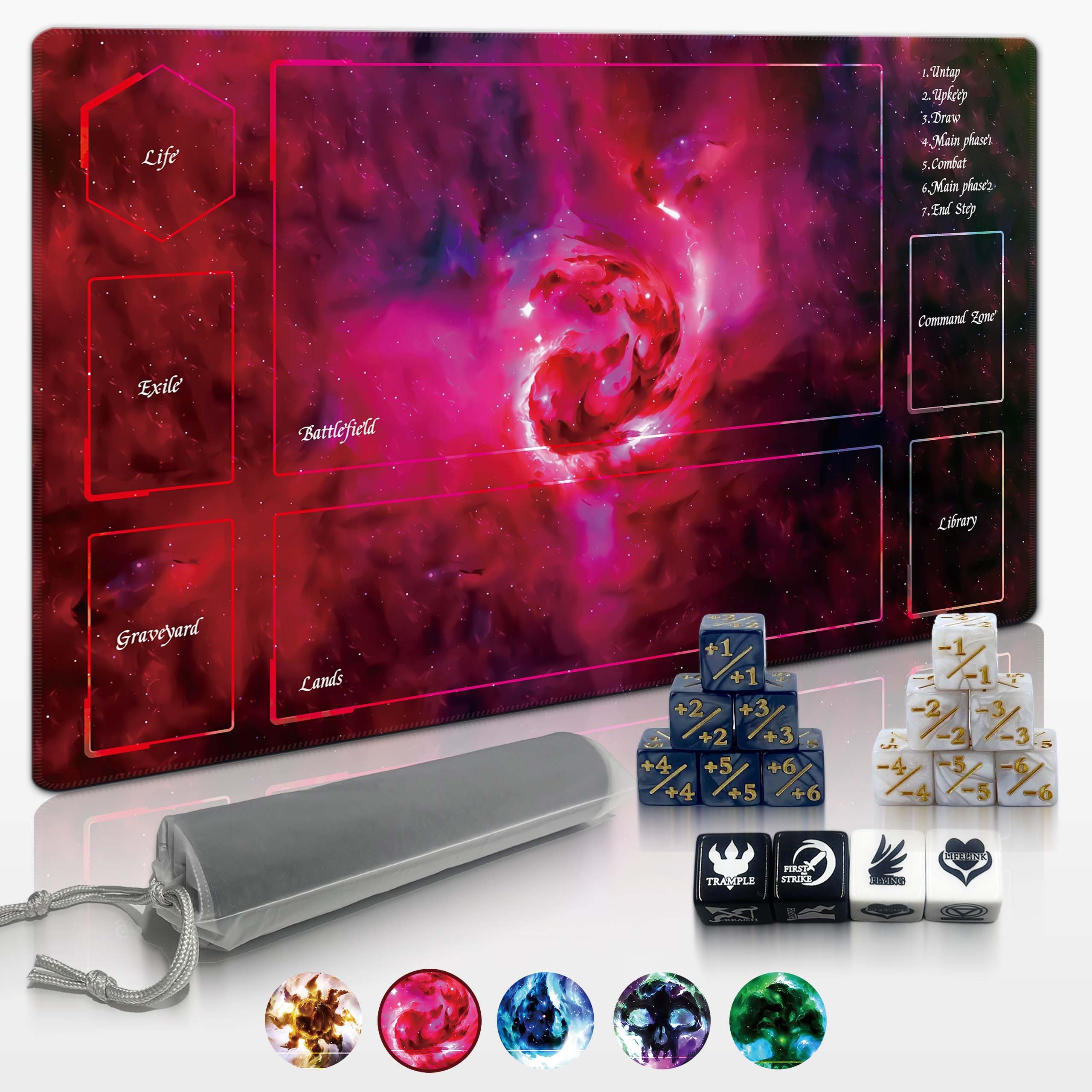 Cylvenor 24"x14" MTG Playmat with Storage Tube & 16-Piece Dice Set - Non-Slip Rubber TCG Card Game Mat, Stitched Edges Tabletop Gaming Mat (Red, Basic Lands Series) — image 1